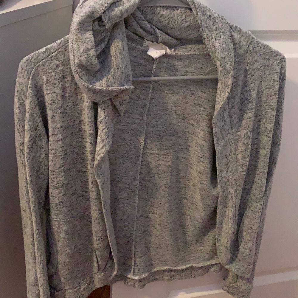 White and gray cardigan.